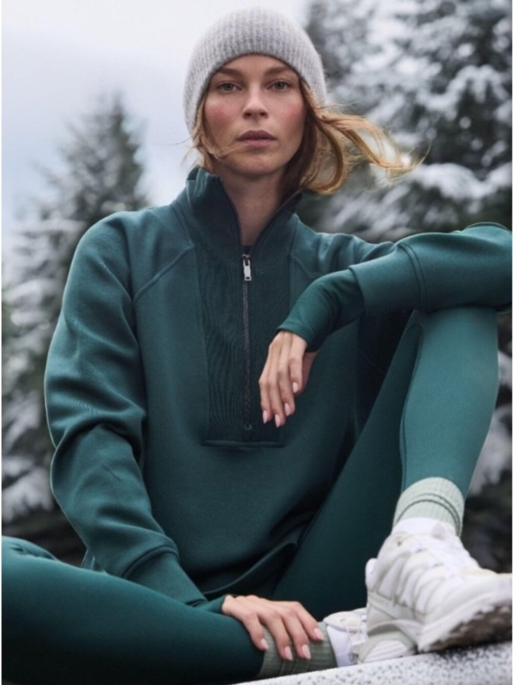 NEW Spanx Brushed Air Essentials Half-Zip Tunic Sweatshirt Meridian Green XS
